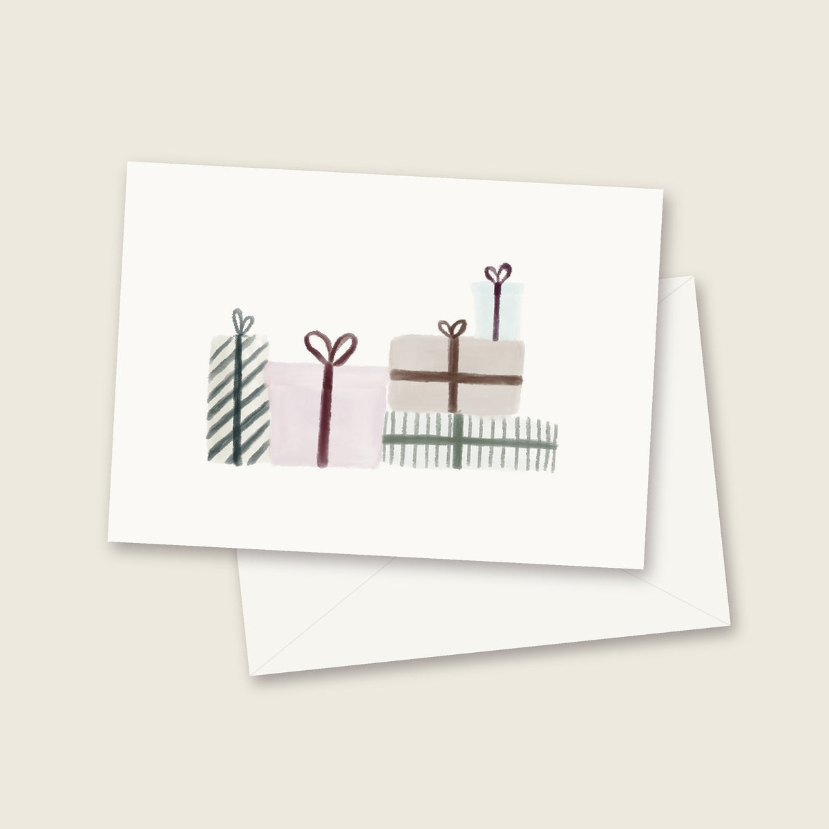 Stacked gifts watercolor notecard