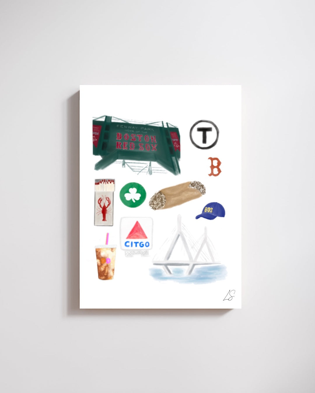 Boston, Collected watercolor Boston icons art print