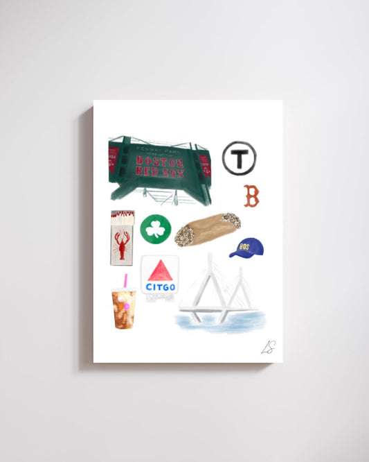 Boston, Collected watercolor Boston icons art print