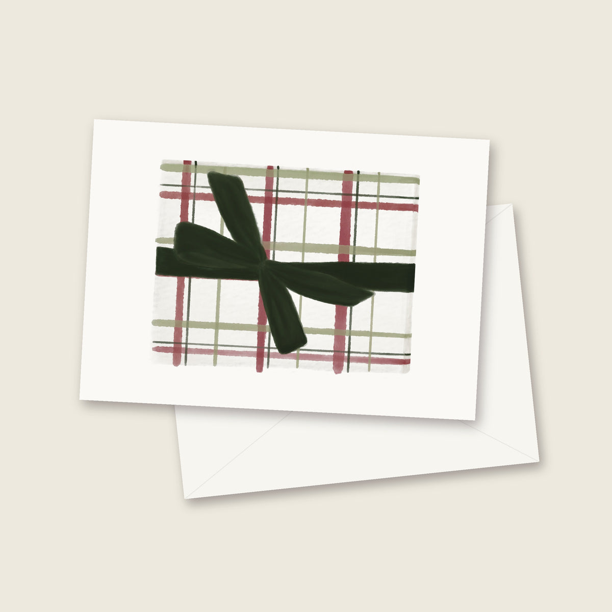 Plaid wrapped gift watercolor notecard