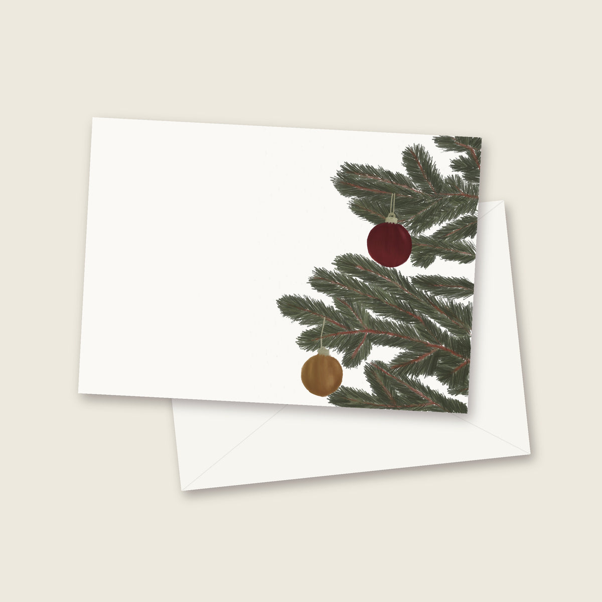 Christmas tree branch with ornaments watercolor notecard