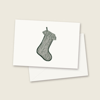 Green striped stocking watercolor notecard