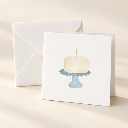 Mockup of Blue Cake 2 x 2 inch folded mini notecard with envelope