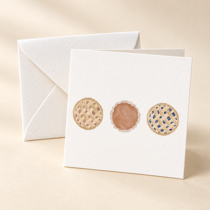 Mockup of Pie Trio 2 x 2 inch folded mini notecard with envelope