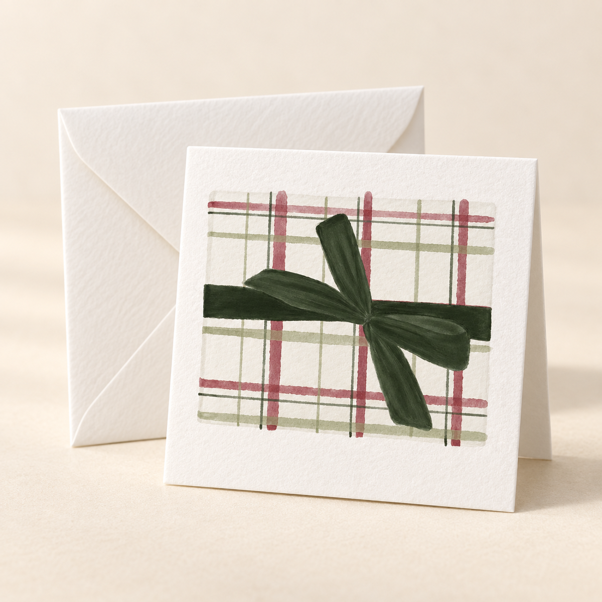 Mockup of Wrapped Gift 2 x 2 inch folded mini notecard with envelope